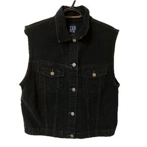 Y2K Gap‎ Jean Vest Top Womens L Sturdy Rigid Denim Black 90s Minimalist Biker